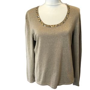 Chico’s NWOT Metallic Gold Knit Sweater